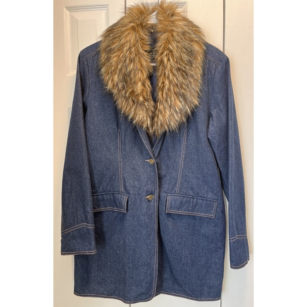 Vintage 80s Terry Lewis Denim Faux Trim Button Up Womens Blazer Jacket Size S - Picture 8 of 11